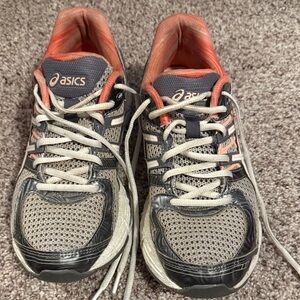 ASICS Mesh Sneakers in Gray and Coral 9
